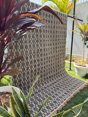 Handwoven Natural & Black Diamond Pattern Rug- 4X6 Boho Jute Hemp Area Rug