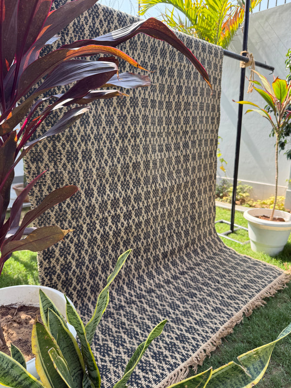Handwoven Natural & Black Diamond Pattern Rug- 4X6 Boho Jute Hemp Area Rug