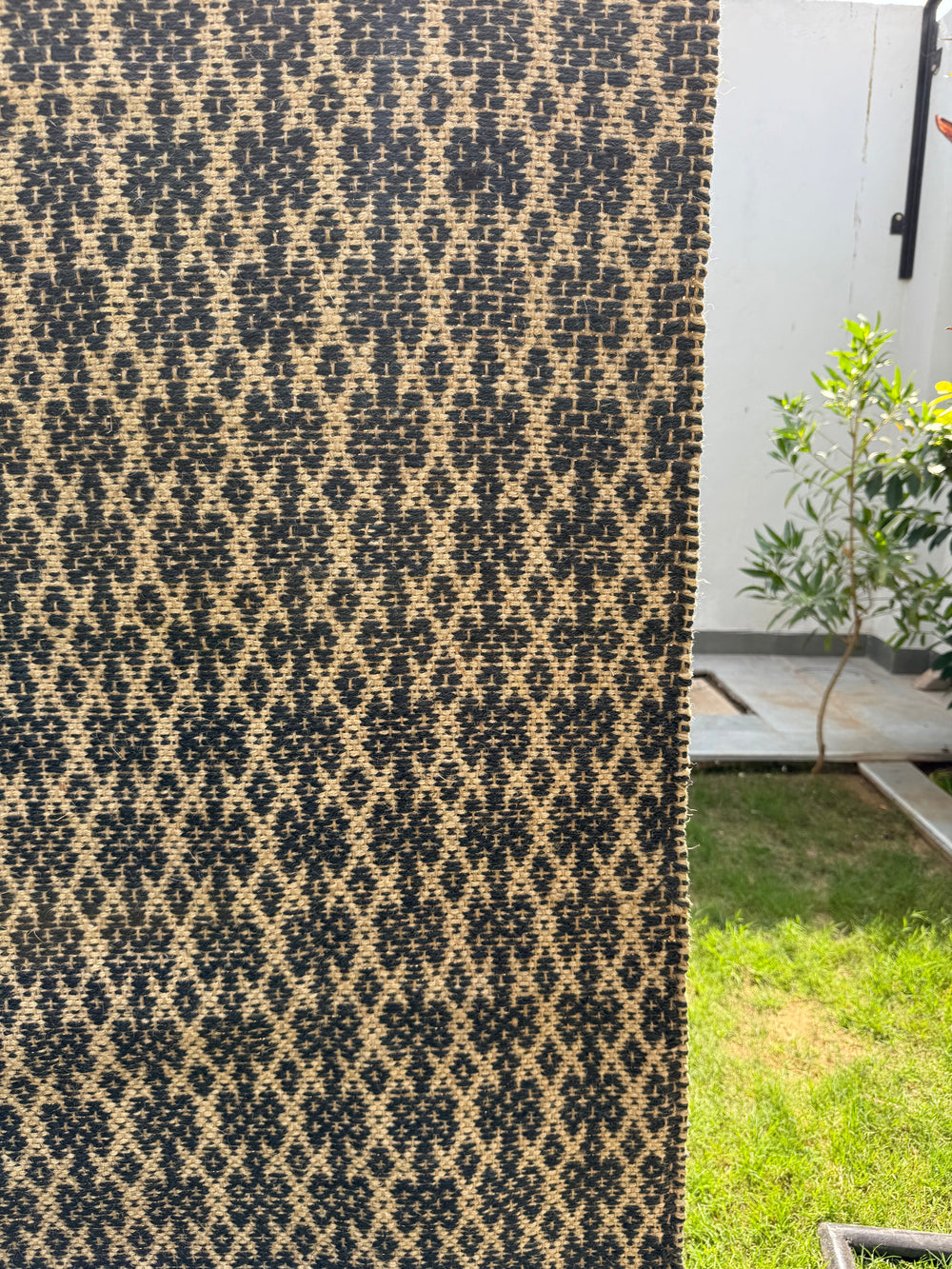 Handwoven Natural & Black Diamond Pattern Rug- 4X6 Boho Jute Hemp Area Rug