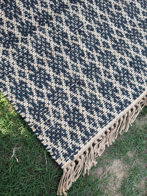 Handwoven Natural & Black Diamond Pattern Rug- 4X6 Boho Jute Hemp Area Rug