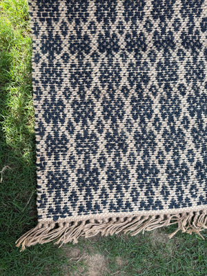 Handwoven Natural & Black Diamond Pattern Rug- 4X6 Boho Jute Hemp Area Rug