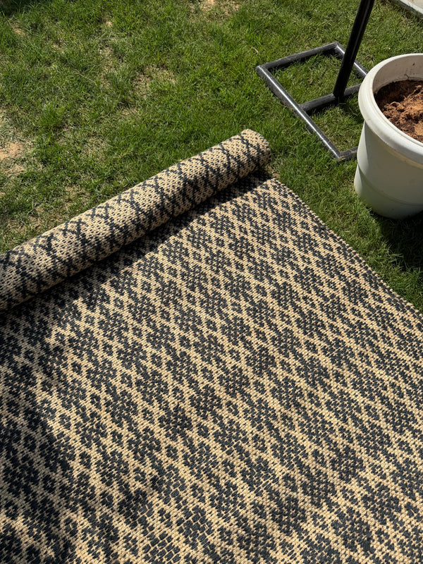Handwoven Natural & Black Diamond Pattern Rug- 4X6 Boho Jute Hemp Area Rug