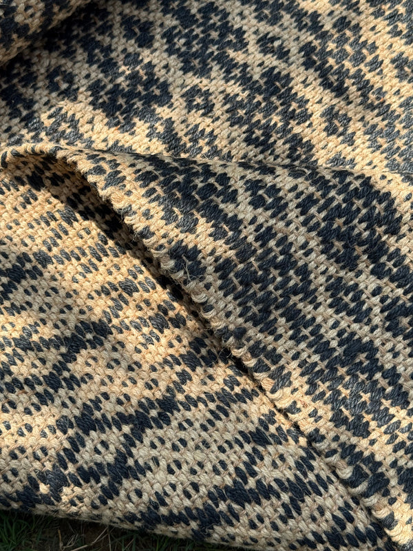 Handwoven Natural & Black Diamond Pattern Rug- 4X6 Boho Jute Hemp Area Rug