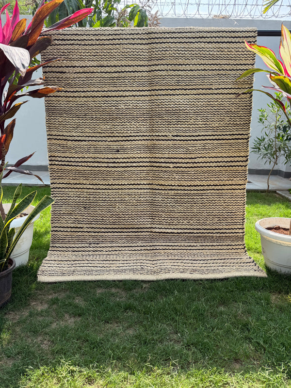 4X6 Chunky Jute Area Rug - Handwoven Black Striped Rug, Eco-Friendly, Bohemian Home Decor