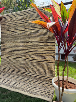 4X6 Chunky Jute Area Rug - Handwoven Black Striped Rug, Eco-Friendly, Bohemian Home Decor
