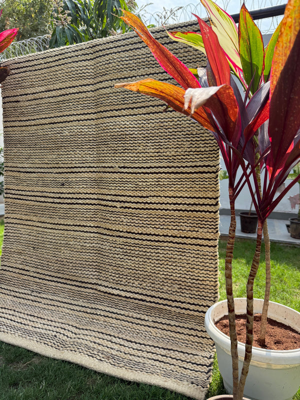 4X6 Chunky Jute Area Rug - Handwoven Black Striped Rug, Eco-Friendly, Bohemian Home Decor