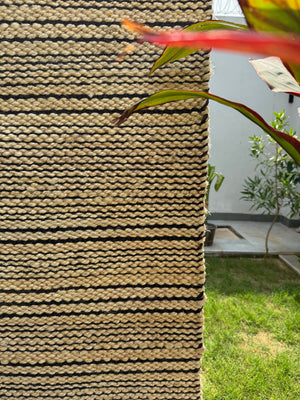 4X6 Chunky Jute Area Rug - Handwoven Black Striped Rug, Eco-Friendly, Bohemian Home Decor