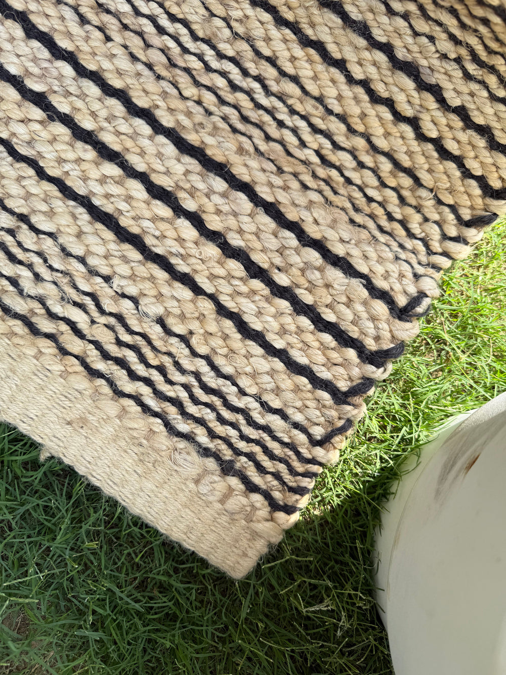4X6 Chunky Jute Area Rug - Handwoven Black Striped Rug, Eco-Friendly, Bohemian Home Decor
