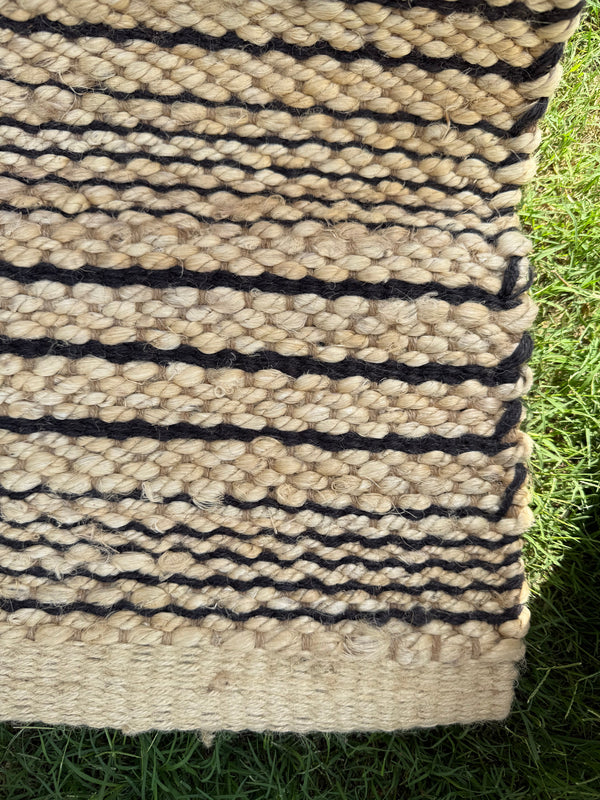 4X6 Chunky Jute Area Rug - Handwoven Black Striped Rug, Eco-Friendly, Bohemian Home Decor