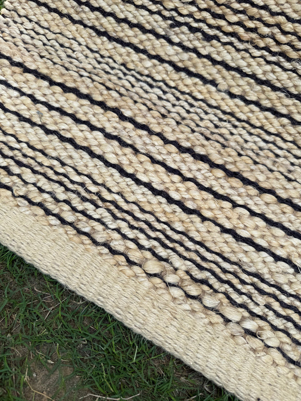 4X6 Chunky Jute Area Rug - Handwoven Black Striped Rug, Eco-Friendly, Bohemian Home Decor