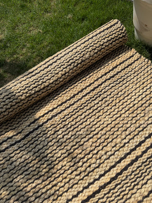 4X6 Chunky Jute Area Rug - Handwoven Black Striped Rug, Eco-Friendly, Bohemian Home Decor