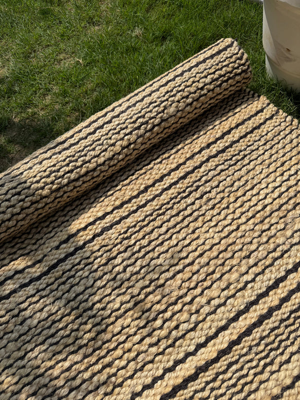 4X6 Chunky Jute Area Rug - Handwoven Black Striped Rug, Eco-Friendly, Bohemian Home Decor