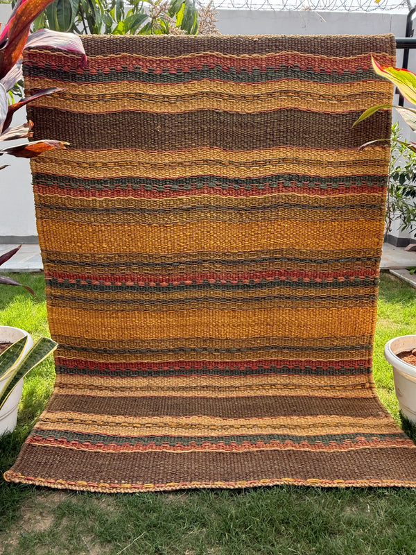 8X10 Handwoven Mustard & Earth Tone Striped Jute Area Rug