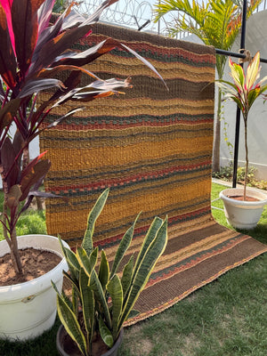 8X10 Handwoven Mustard & Earth Tone Striped Jute Area Rug