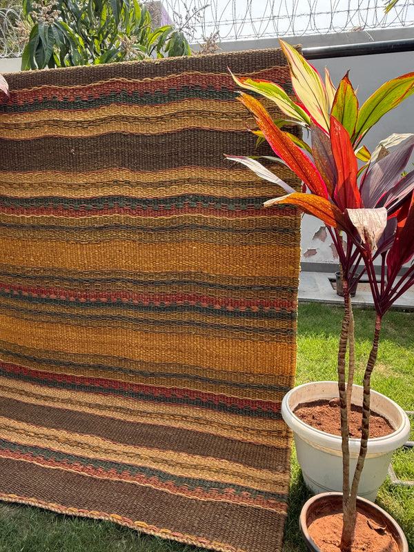 8X10 Handwoven Mustard & Earth Tone Striped Jute Area Rug