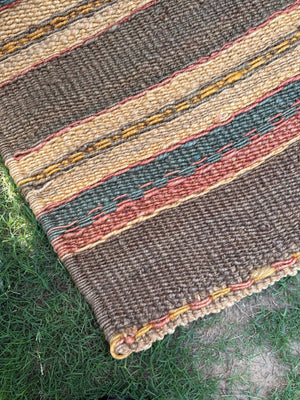 8X10 Handwoven Mustard & Earth Tone Striped Jute Area Rug