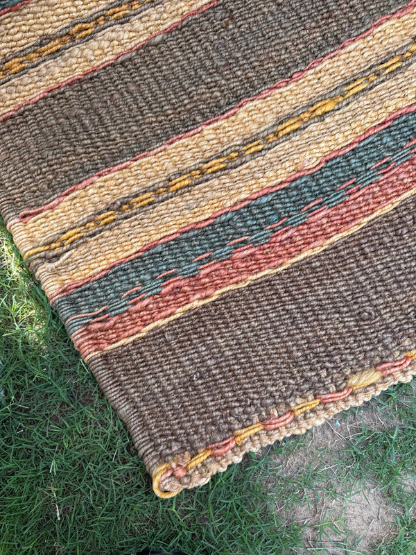 8X10 Handwoven Mustard & Earth Tone Striped Jute Area Rug