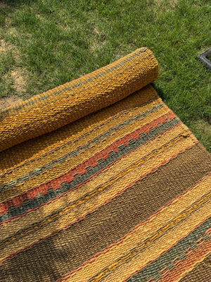8X10 Handwoven Mustard & Earth Tone Striped Jute Area Rug