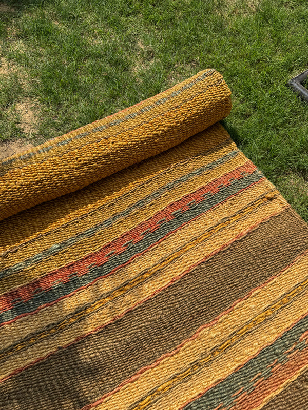 8X10 Handwoven Mustard & Earth Tone Striped Jute Area Rug