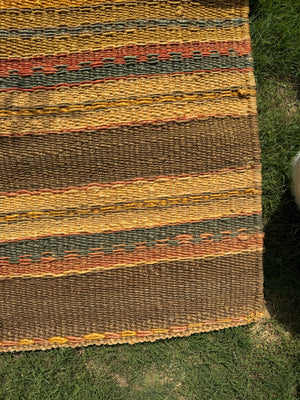 8X10 Handwoven Mustard & Earth Tone Striped Jute Area Rug