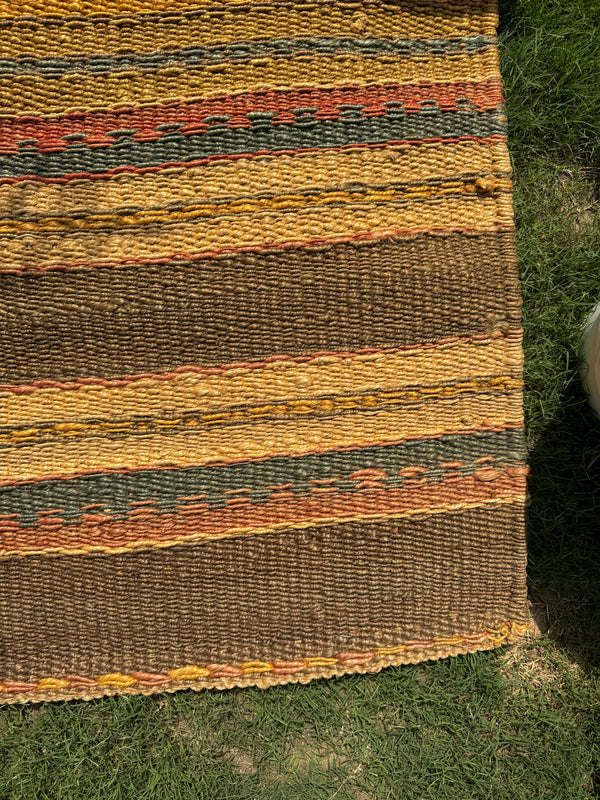 8X10 Handwoven Mustard & Earth Tone Striped Jute Area Rug