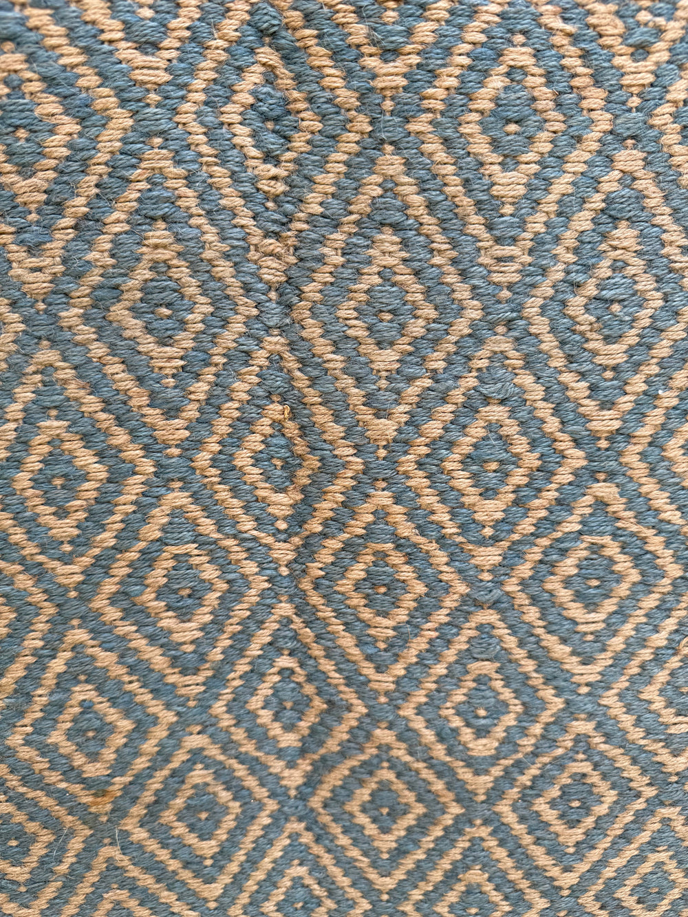 Handwoven Navy Diamond Flatweave Rug- Natural Boho Jute Runner 4x6