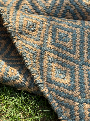 Handwoven Navy Diamond Flatweave Rug- Natural Boho Jute Runner 4x6