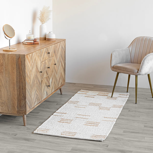 Seedhi Striped Natural Jute Boho Area Rug, Off White