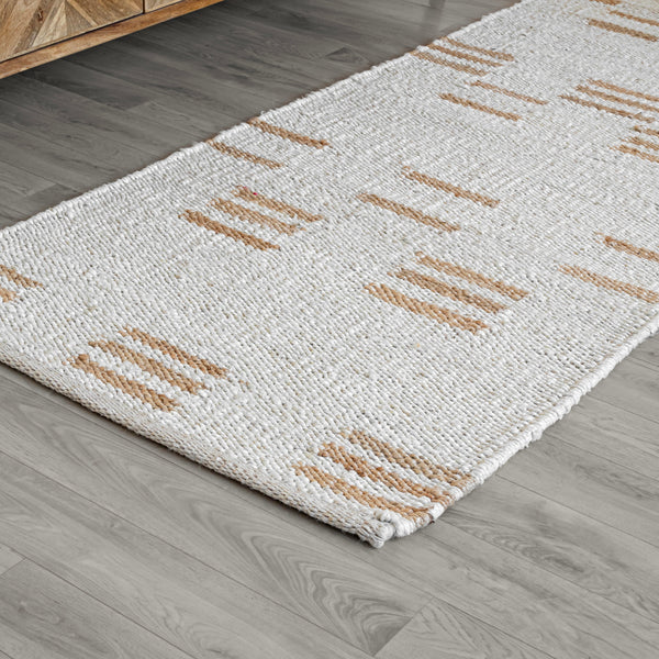 Seedhi Striped Natural Jute Boho Area Rug, Off White