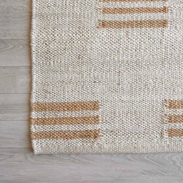 Seedhi Striped Natural Jute Boho Area Rug, Off White