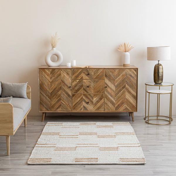 Seedhi Striped Natural Jute Boho Area Rug, Off White