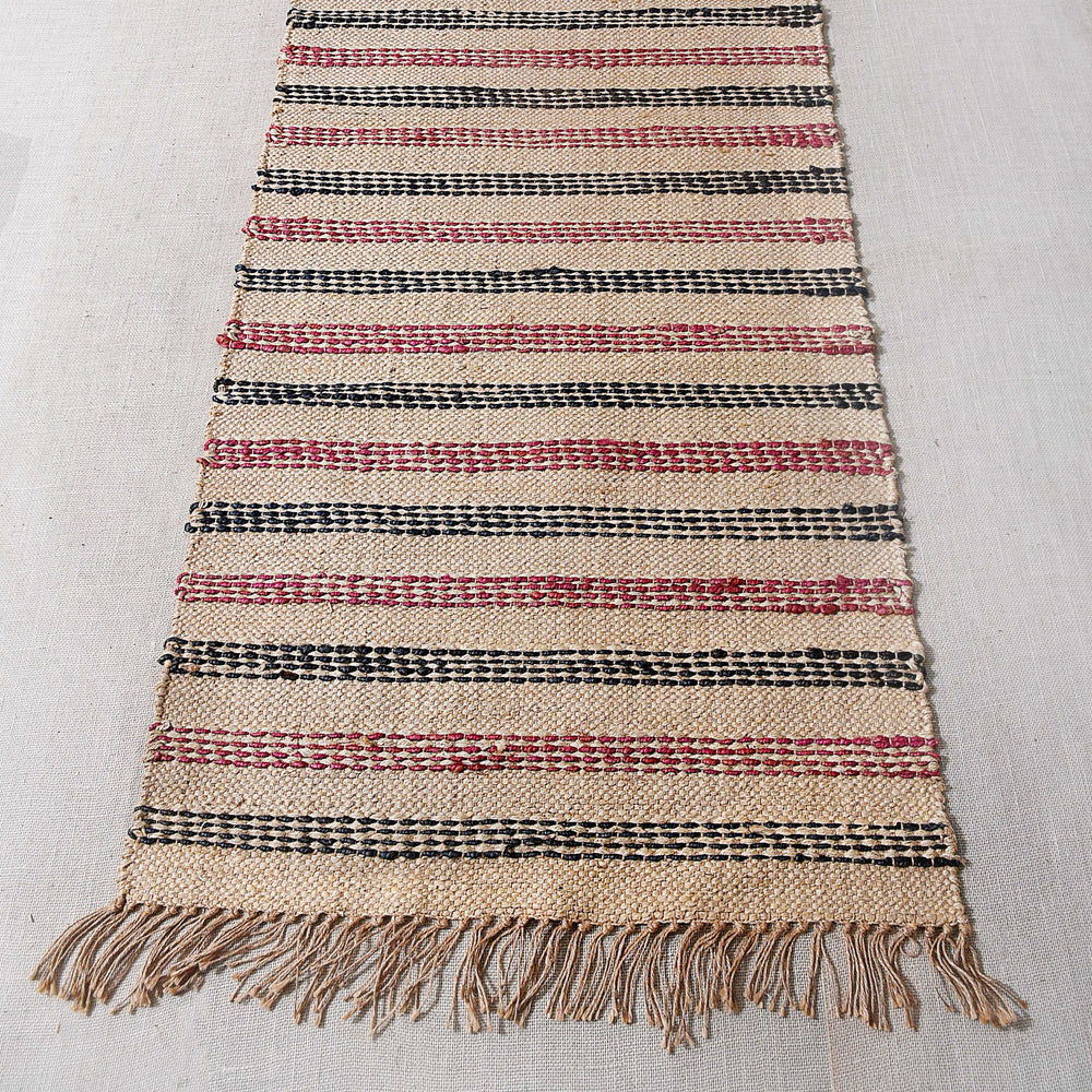 Vintage Stair Runner Rug, Multicolor Striped Jute Area Rug