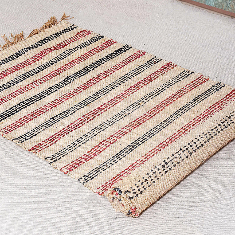Vintage Stair Runner Rug, Multicolor Striped Jute Area Rug