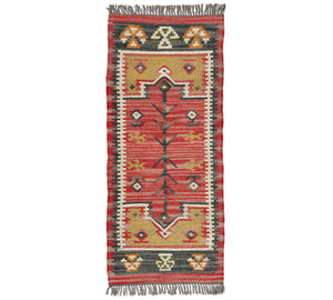 Decorative Kilim rug with geometric pattern on a white background
