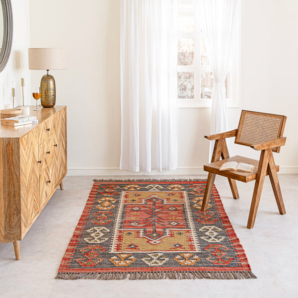 Mahal Rustic Jute Wool Kilim Area Rug