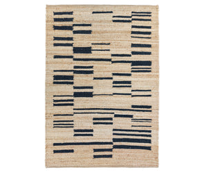 Beige Jute rug with black geometric pattern on a white background