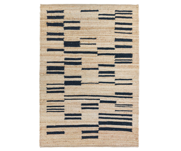 Beige Jute rug with black geometric pattern on a white background