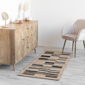 Taari Striped Natural Jute Boho Area Rug, Beige Black
