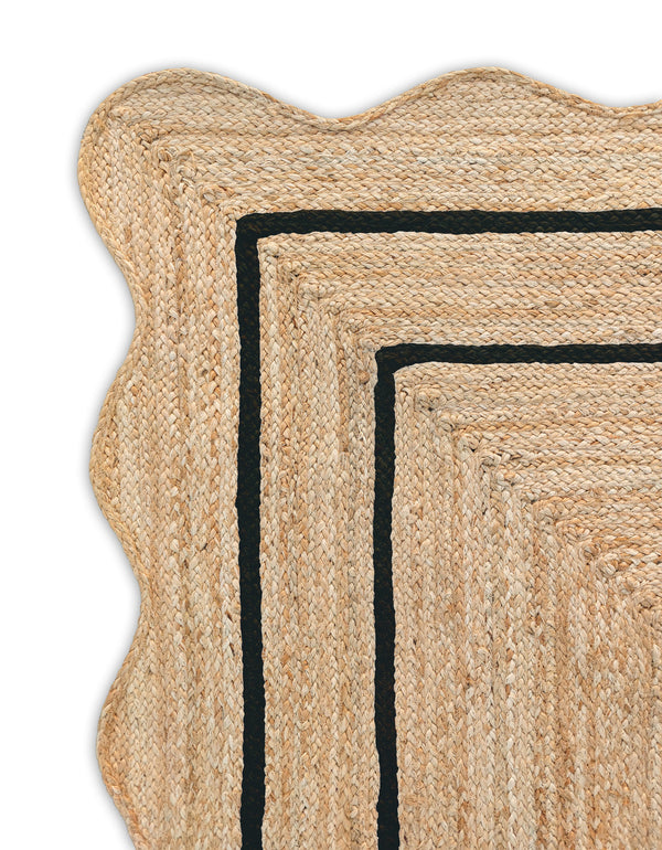 Wave Scallop Natural Jute Area Rug Black Border