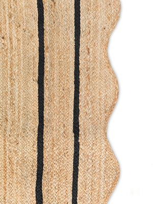 Wave Scallop Natural Jute Area Rug Black Border