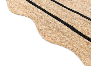Wave Scallop Natural Jute Area Rug Black Border