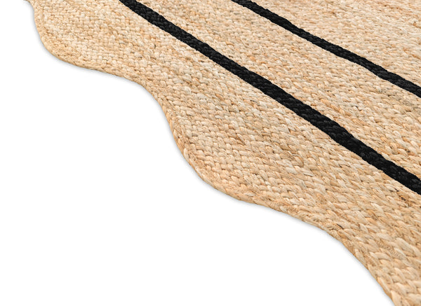 Wave Scallop Natural Jute Area Rug Black Border