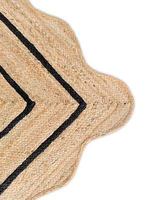 Wave Scallop Natural Jute Area Rug Black Border