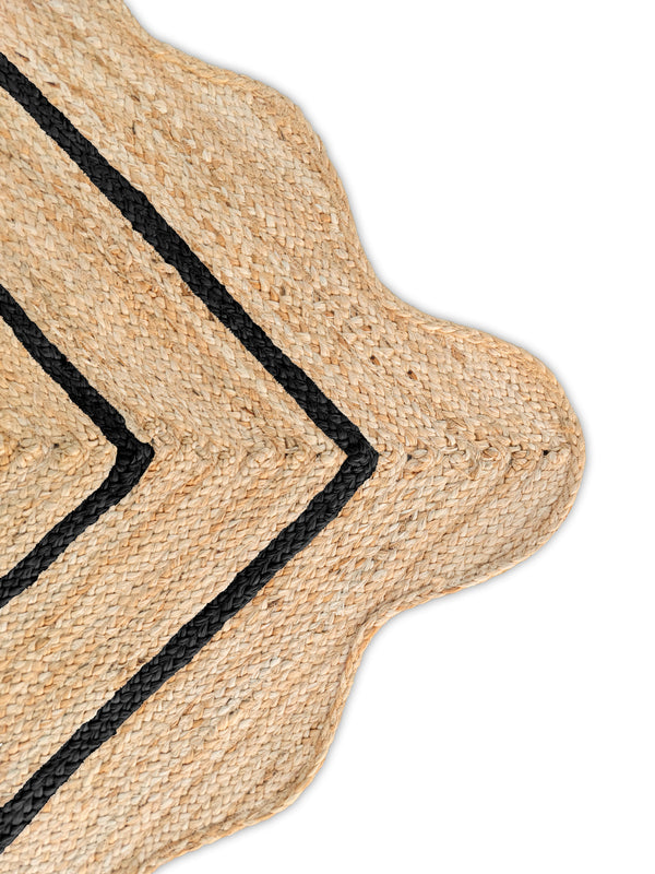 Wave Scallop Natural Jute Area Rug Black Border