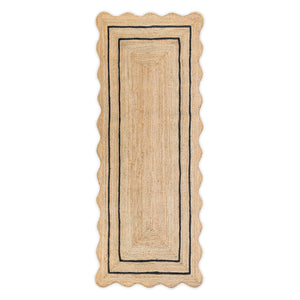 Wave Scallop Jute Runner Rug with Black Border