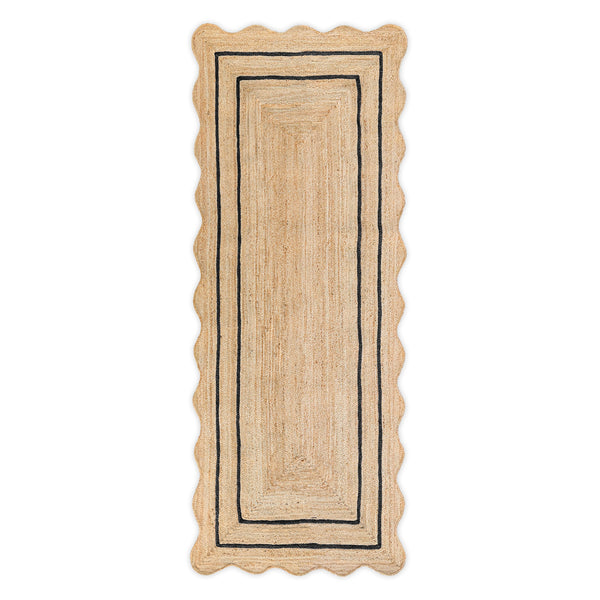 Wave Scallop Jute Runner Rug with Black Border