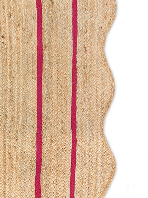 Wave Scallop Natural Jute Area Rug Hot Pink Border