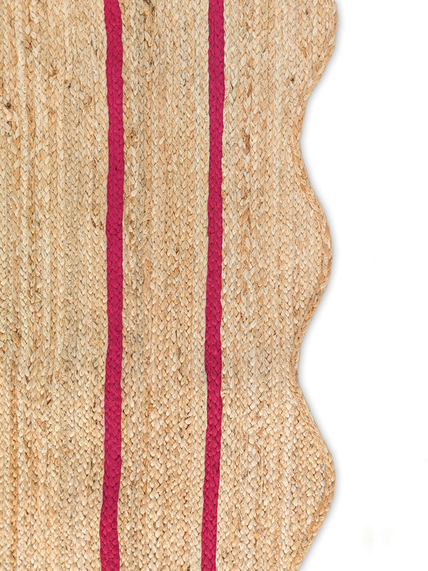 Wave Scallop Natural Jute Area Rug Hot Pink Border