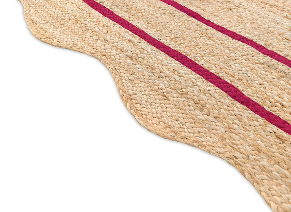 Wave Scallop Natural Jute Area Rug Hot Pink Border