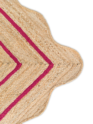 Wave Scallop Natural Jute Area Rug Hot Pink Border